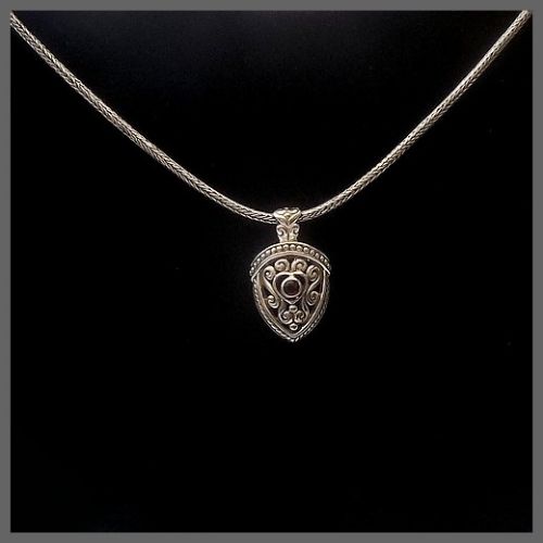 Bali Shield Pendant Necklace with Garnet